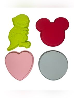 4pc Silicone Baking Mold Lot Dinosaur Mouse Heart Round Cake Pans